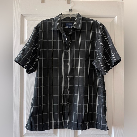 Basic Editions Men's Black Plaid Short Sleeve Shirt size Large - Picture 1 of 3
